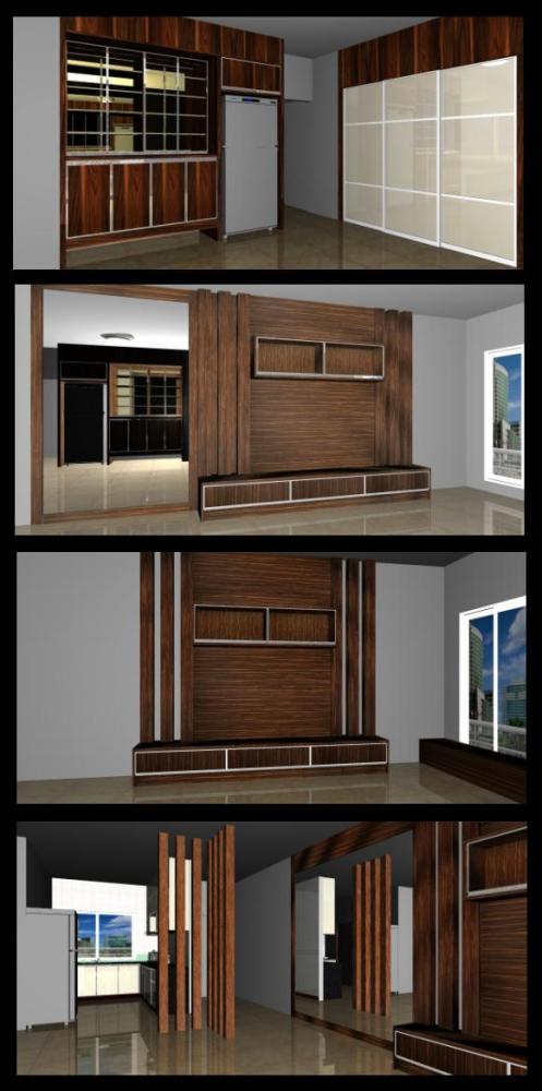3D Designed Display Cabinet & TV Cabinet c/w Mirror Wall 
